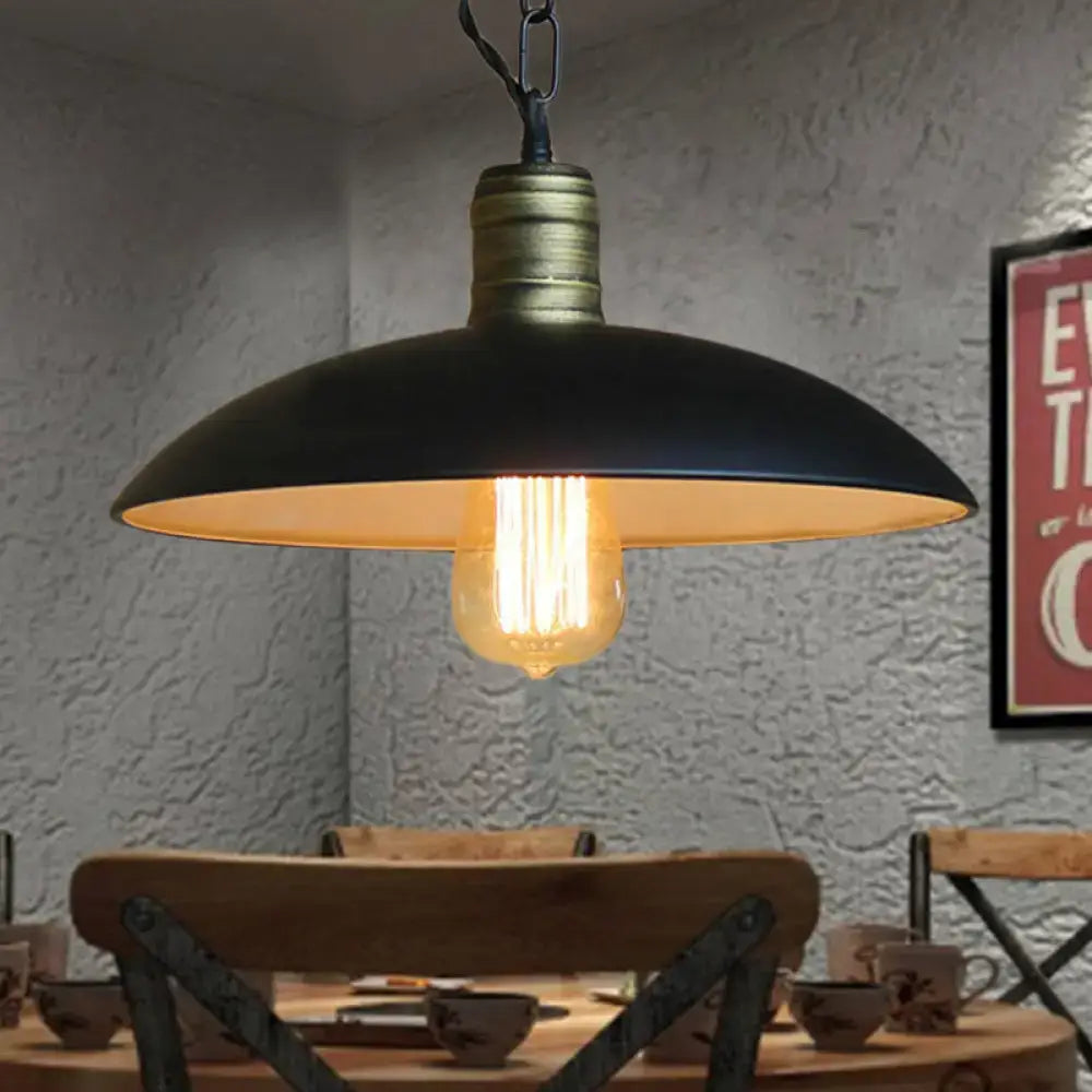 Decorbites retro style metallic black ceiling light with bowl shade brass base and exposed filament bulb compatible with 220v-240v and 110v-120v led incandescent fluorescent bulbs