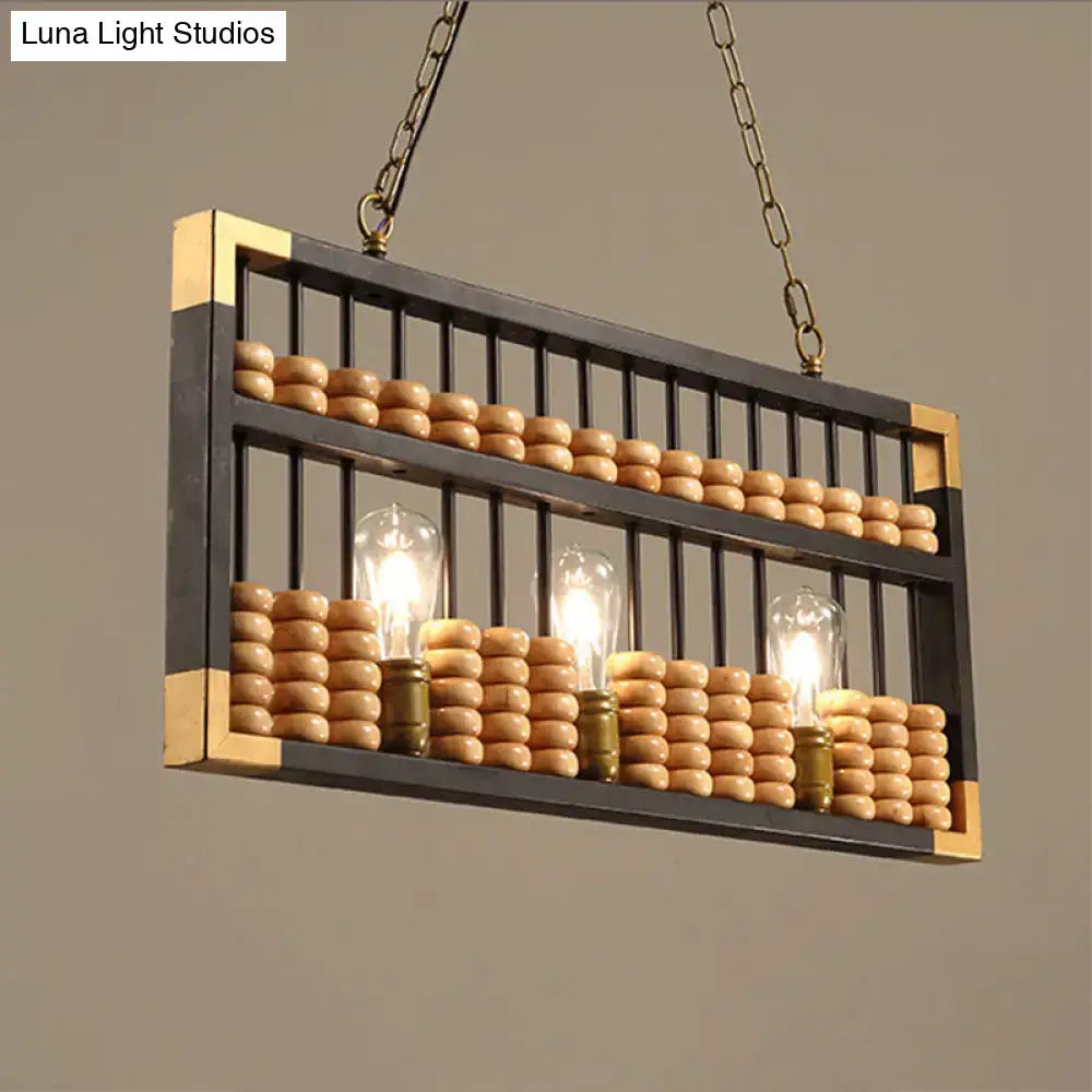 Decorbites retro industrial metal abacus shape pendant chandelier with black brass frame warm wooden beads and filament bulbs