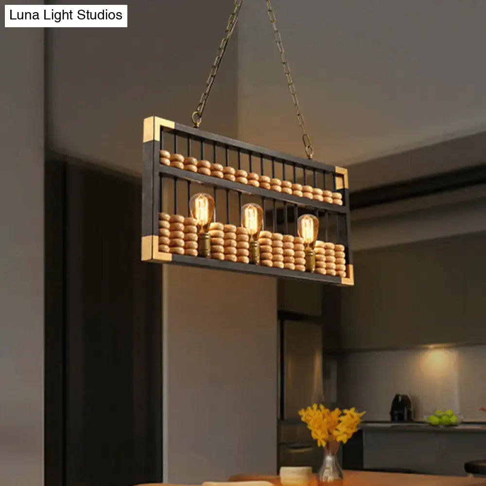 Decorbites retro industrial metal abacus shape island pendant chandelier with dark metal frame brass accents and exposed bulbs