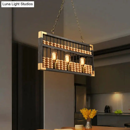 Decorbites retro industrial metal abacus shape island pendant chandelier with dark metal frame brass accents and exposed bulbs