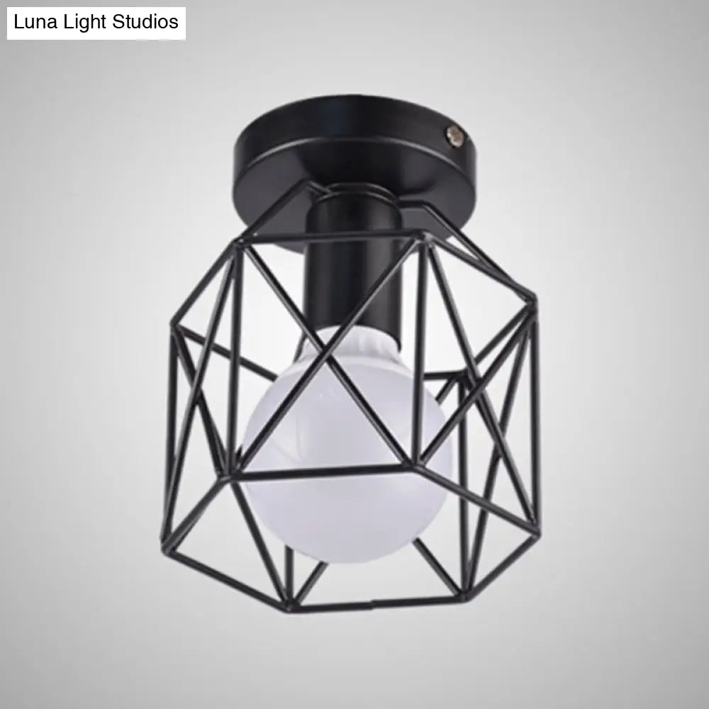 DecorBites™ DecorBites™ Retro Industrial Black Ceiling Light:  Single Wire Frame Semi Flush for Kitchen