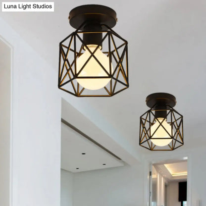 DecorBites™ DecorBites™ Retro Industrial Black Ceiling Light:  Single Wire Frame Semi Flush for Kitchen