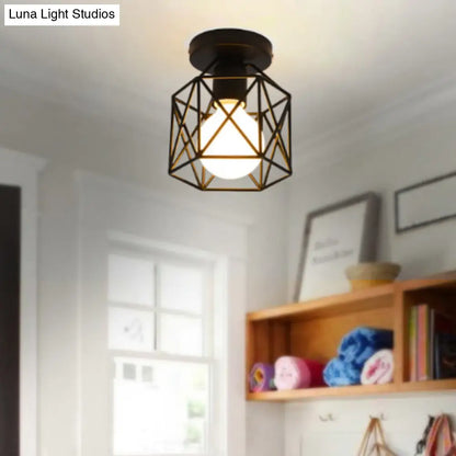 DecorBites™ DecorBites™ Retro Industrial Black Ceiling Light:  Single Wire Frame Semi Flush for Kitchen