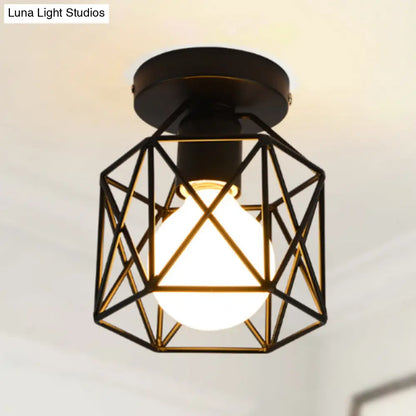 DecorBites™ DecorBites™ Retro Industrial Black Ceiling Light:  Single Wire Frame Semi Flush for Kitchen