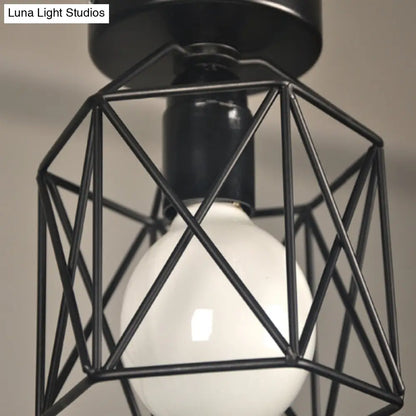 DecorBites™ DecorBites™ Retro Industrial Black Ceiling Light:  Single Wire Frame Semi Flush for Kitchen