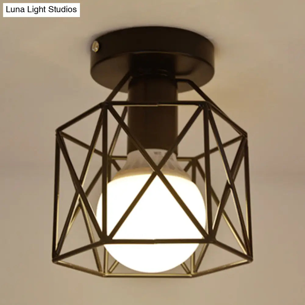 DecorBites™ DecorBites™ Retro Industrial Black Ceiling Light:  Single Wire Frame Semi Flush for Kitchen