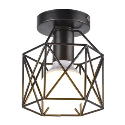 DecorBites™ DecorBites™ Retro Industrial Black Ceiling Light:  Single Wire Frame Semi Flush for Kitchen