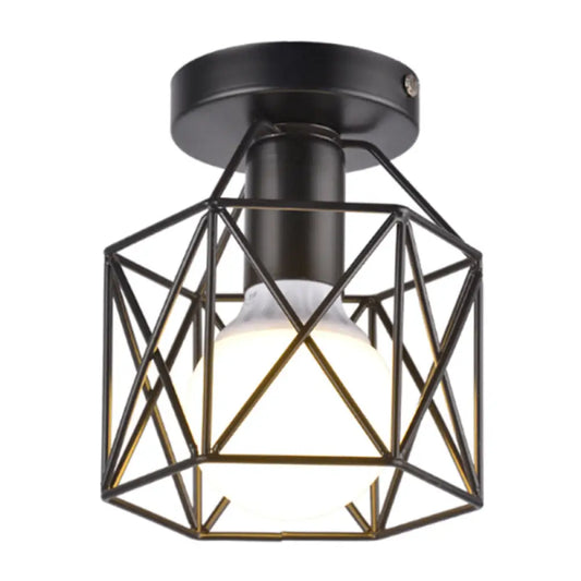 DecorBites™ DecorBites™ Retro Industrial Black Ceiling Light:  Single Wire Frame Semi Flush for Kitchen
