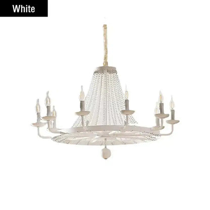 White decorbites crystal chandelier with crystal droplets and candle style bulbs for dining room lighting