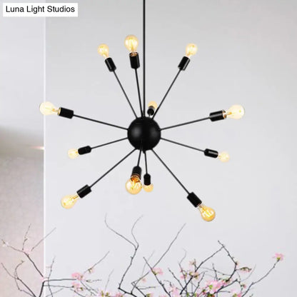 Retro Industrial Black Metal Chandelier Pendant - 9/12 Lights - Dining Room Lighting