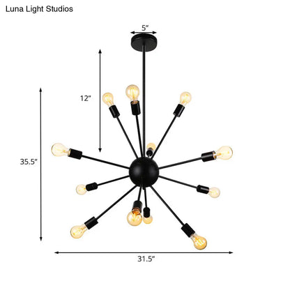 Retro Industrial Black Metal Chandelier Pendant - 9/12 Lights - Dining Room Lighting