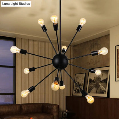 Retro Industrial Black Metal Chandelier Pendant - 9/12 Lights - Dining Room Lighting