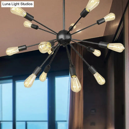 Retro Industrial Black Metal Chandelier Pendant - 9/12 Lights - Dining Room Lighting