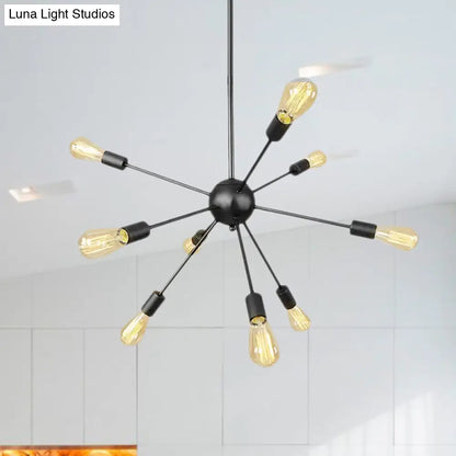 Retro Industrial Black Metal Chandelier Pendant - 9/12 Lights - Dining Room Lighting