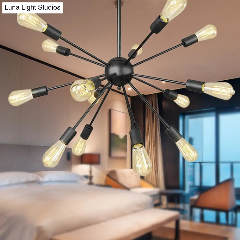 Retro Industrial Black Metal Chandelier Pendant - 9/12 Lights - Dining Room Lighting