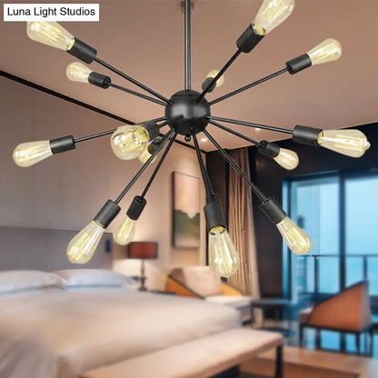 Retro Industrial Black Metal Chandelier Pendant - 9/12 Lights - Dining Room Lighting