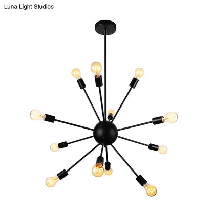 Retro Industrial Black Metal Chandelier Pendant - 9/12 Lights - Dining Room Lighting