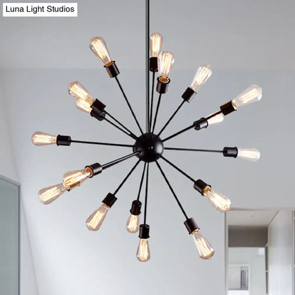 Retro Industrial Black Metal Chandelier Pendant - 9/12 Lights - Dining Room Lighting
