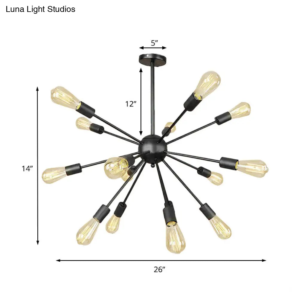 Retro Industrial Black Metal Chandelier Pendant - 9/12 Lights - Dining Room Lighting