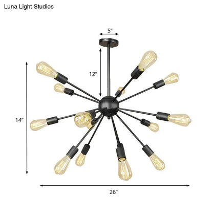 Retro Industrial Black Metal Chandelier Pendant - 9/12 Lights - Dining Room Lighting