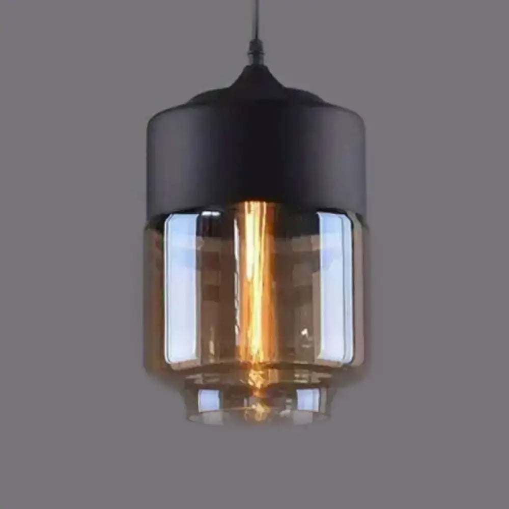 Decorbites™ retro industrial style light pendant lighting with black metal and amber glass featuring filament bulb