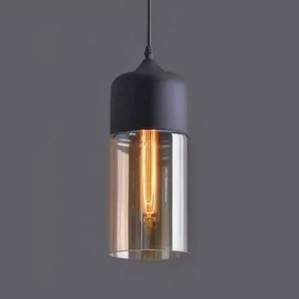 Black metal decorbites light pendant lighting with clear glass cylinder and exposed filament bulb in retro industrial style