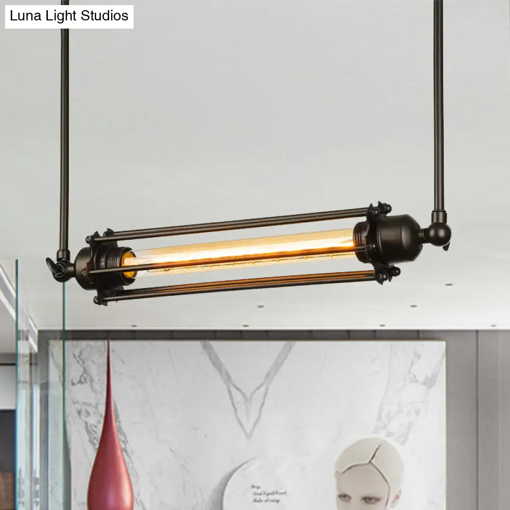 Retro Industrial Black Tube Cage Hanging Pendant Light with Iron Finish - Perfect for Dining Room