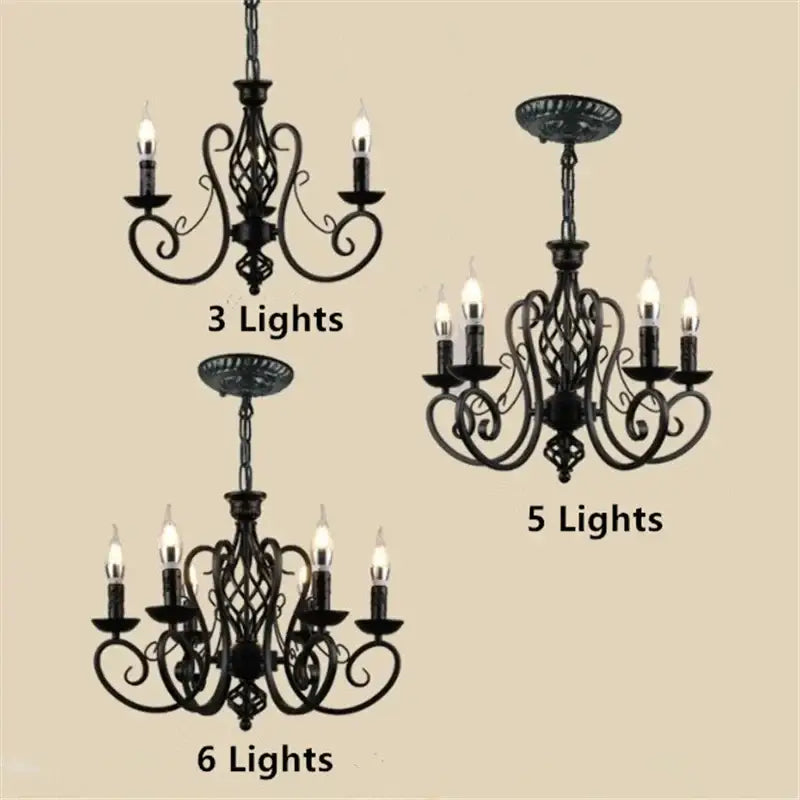 Black wrought iron chandelier with ornate scrollwork and candle-style bulbs for retro industrial living room decorbites black wrought