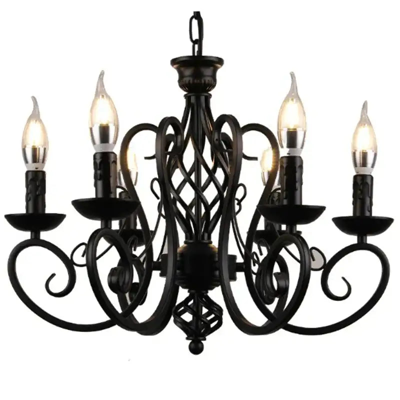 Retro industrial black wrought iron chandelier with five candle-style bulbs for living room decorbites black wrought iron