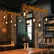 Rustic wooden beam chandelier with adjustable rope and vintage glass bulbs in brown for led incandescent fluorescent use 220v-240v 110v-120v