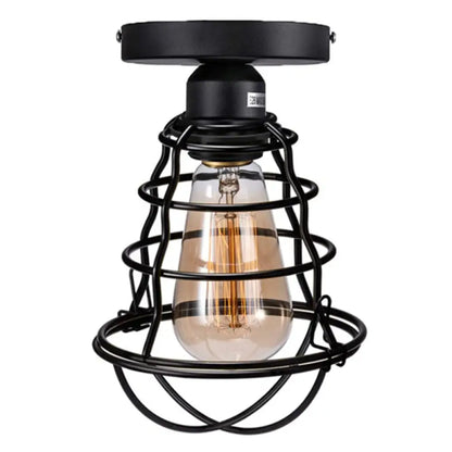 DecorBites™ DecorBites™ Retro Industrial Ceiling Light with Metal Frame Shade - Wrought Iron Flush-mount Lamp in Black