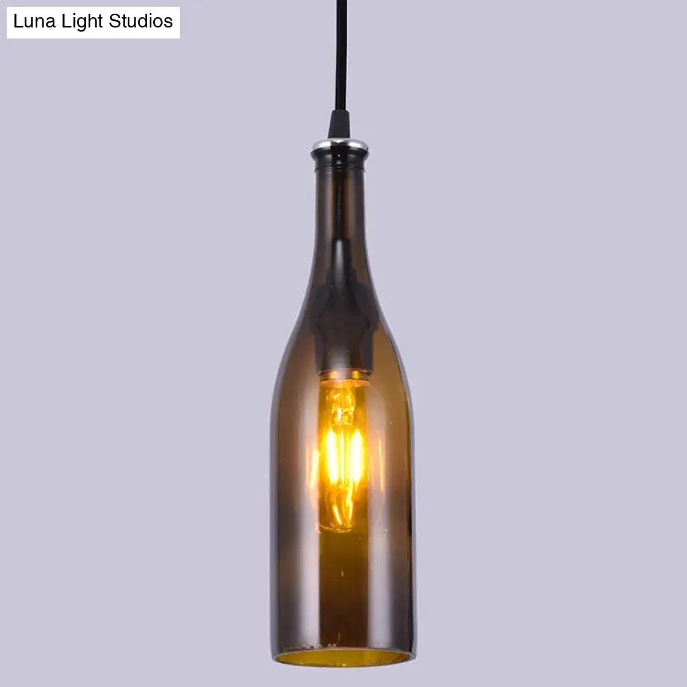 Retro Industrial Glass Pendant Lamp for Restaurants - 1 Light Bottle Shape Hanging Lamp