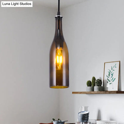 Retro Industrial Glass Pendant Lamp for Restaurants - 1 Light Bottle Shape Hanging Lamp