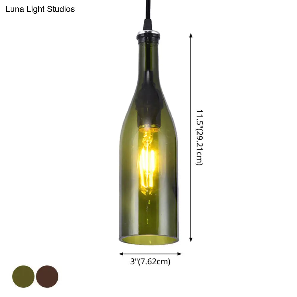 Retro Industrial Glass Pendant Lamp for Restaurants - 1 Light Bottle Shape Hanging Lamp