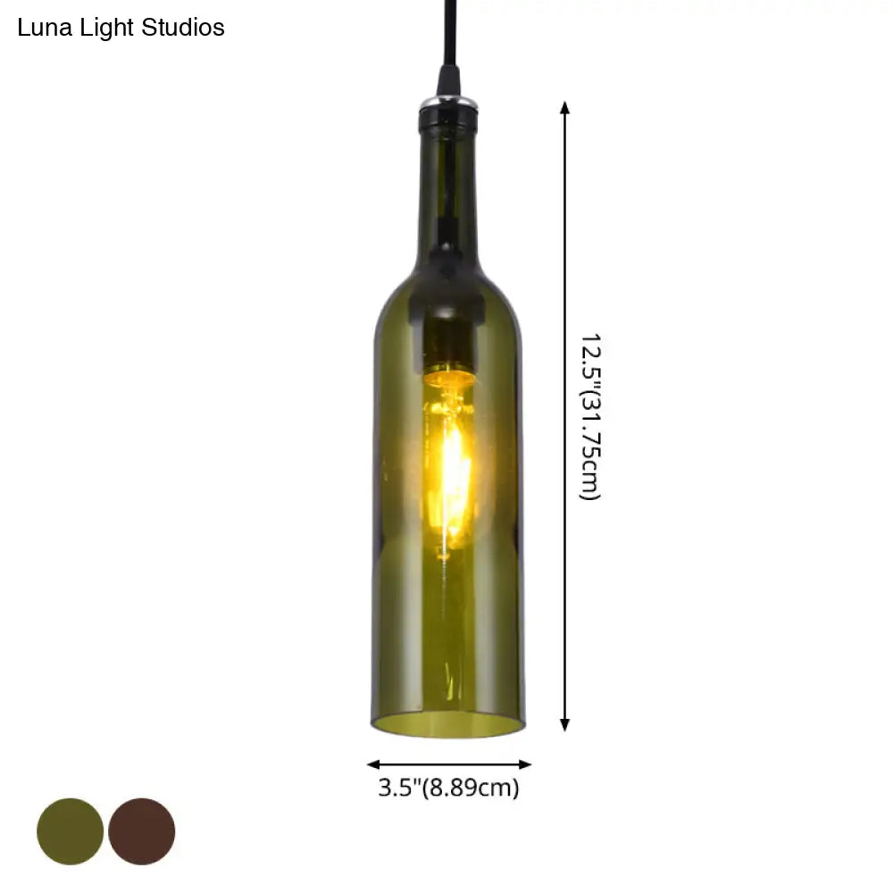 Retro Industrial Glass Pendant Lamp for Restaurants - 1 Light Bottle Shape Hanging Lamp