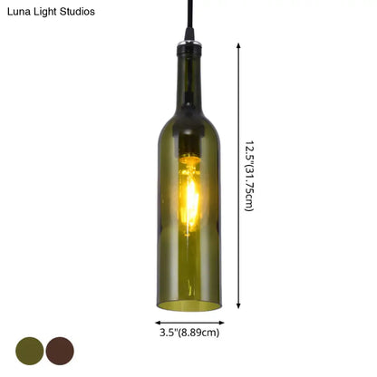 Retro Industrial Glass Pendant Lamp for Restaurants - 1 Light Bottle Shape Hanging Lamp