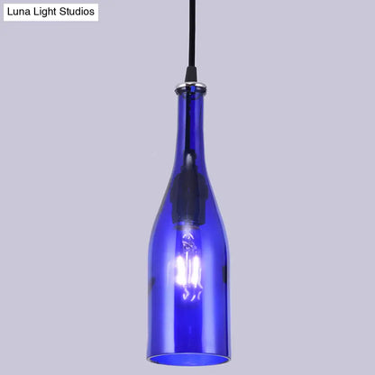 Retro Industrial Glass Pendant Lamp for Restaurants - 1 Light Bottle Shape Hanging Lamp