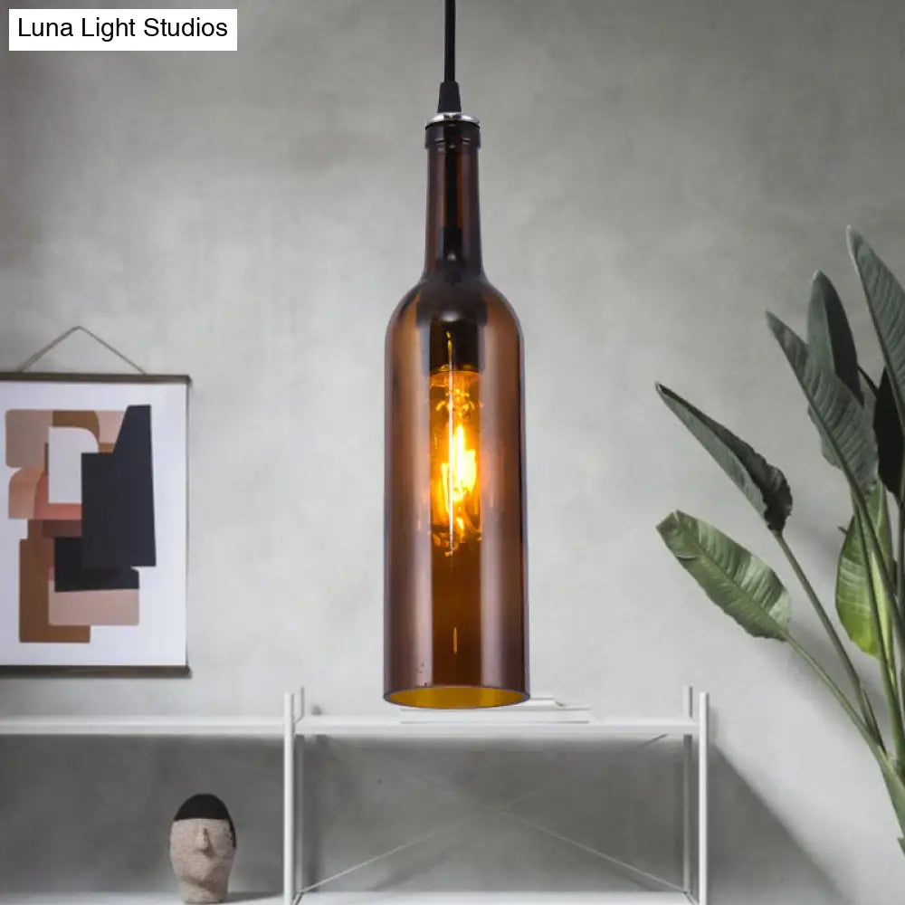 Retro Industrial Glass Pendant Lamp for Restaurants - 1 Light Bottle Shape Hanging Lamp