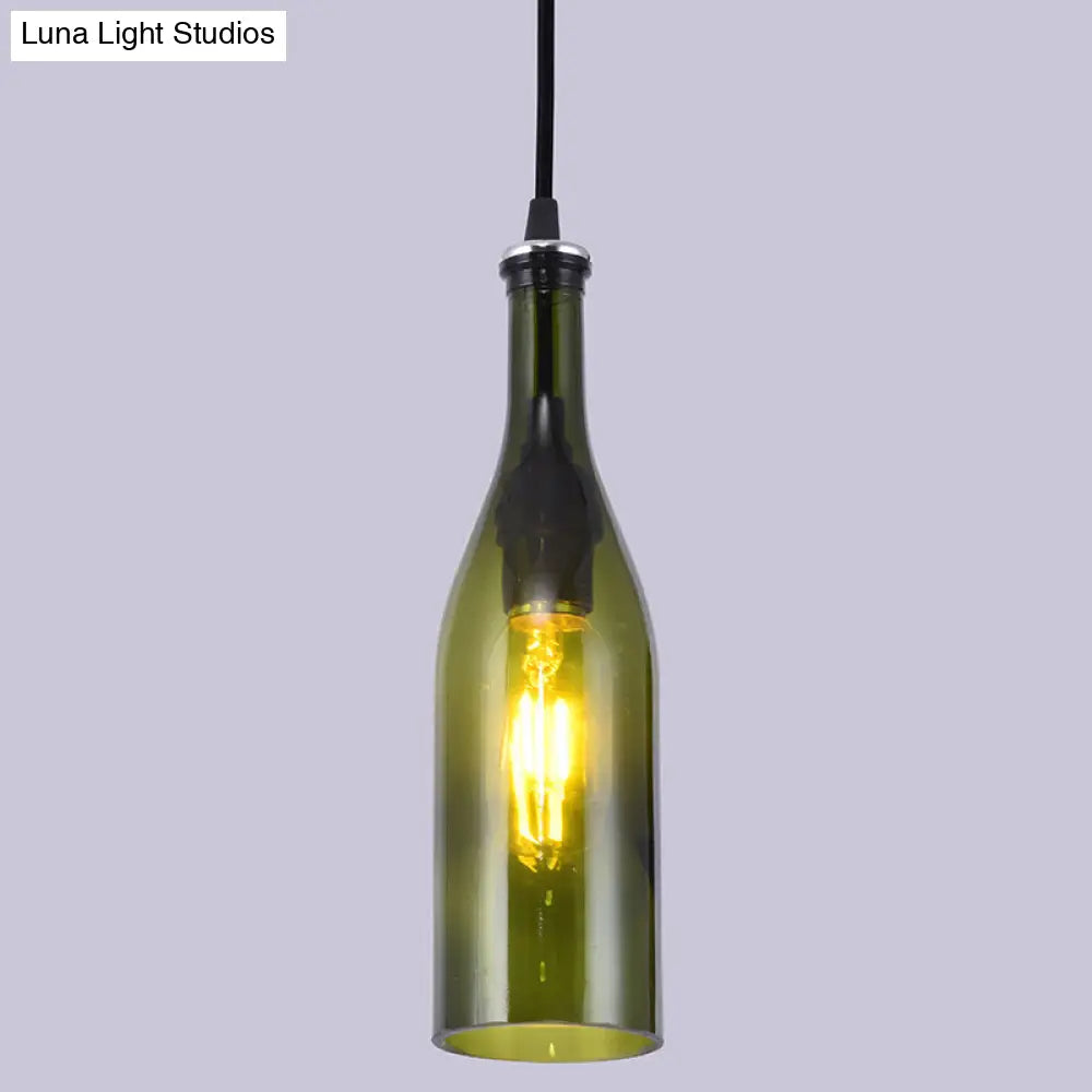 Retro Industrial Glass Pendant Lamp for Restaurants - 1 Light Bottle Shape Hanging Lamp