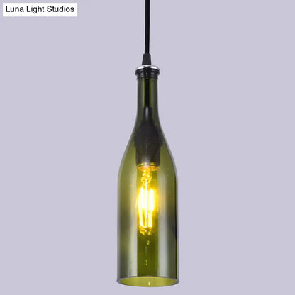 Retro Industrial Glass Pendant Lamp for Restaurants - 1 Light Bottle Shape Hanging Lamp