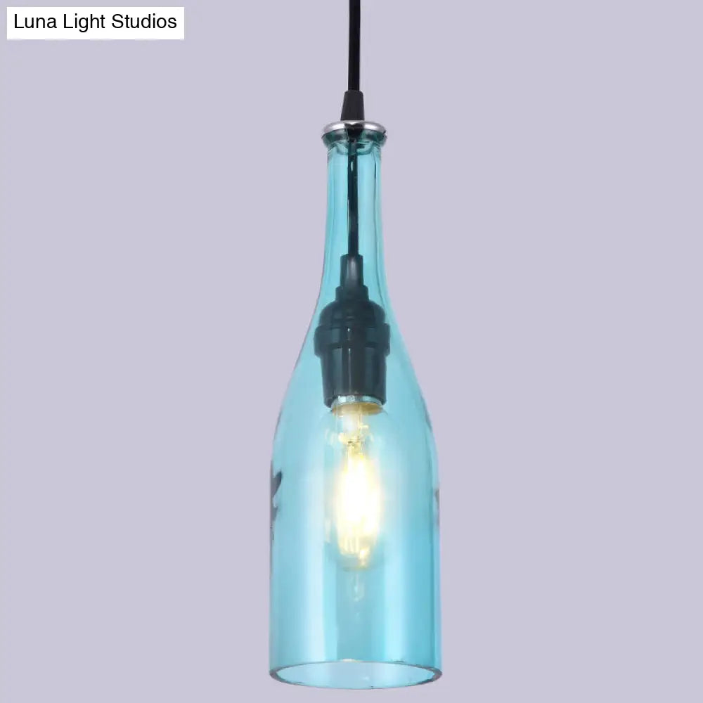 Retro Industrial Glass Pendant Lamp for Restaurants - 1 Light Bottle Shape Hanging Lamp