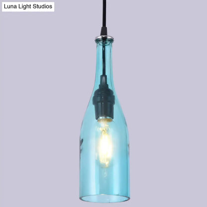 Retro Industrial Glass Pendant Lamp for Restaurants - 1 Light Bottle Shape Hanging Lamp