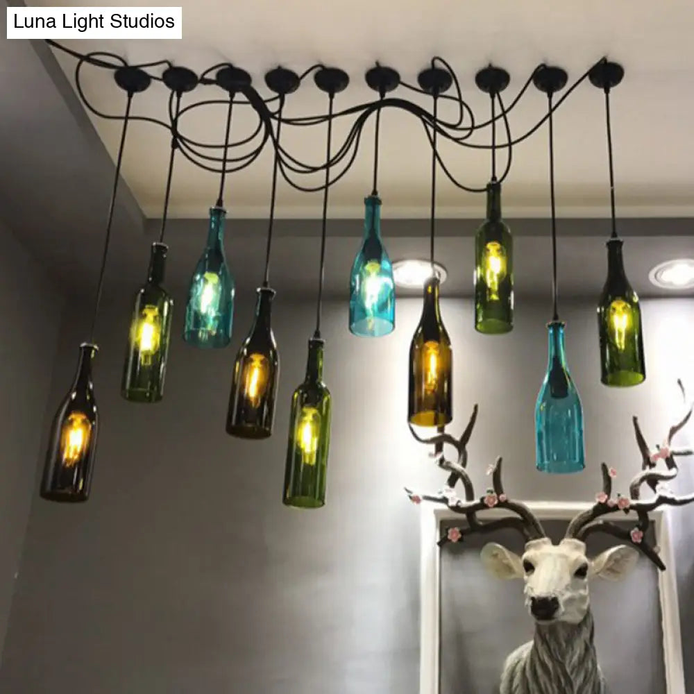 Retro Industrial Glass Pendant Lamp for Restaurants - 1 Light Bottle Shape Hanging Lamp