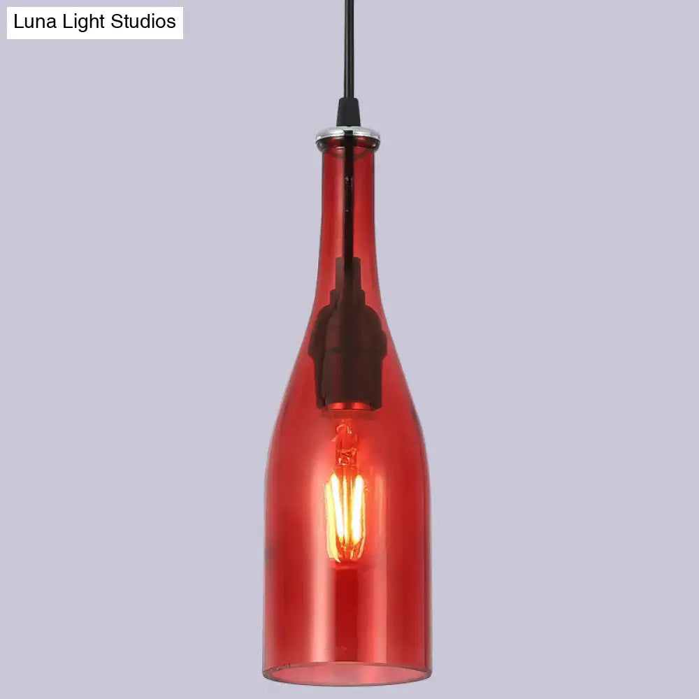 Retro Industrial Glass Pendant Lamp for Restaurants - 1 Light Bottle Shape Hanging Lamp