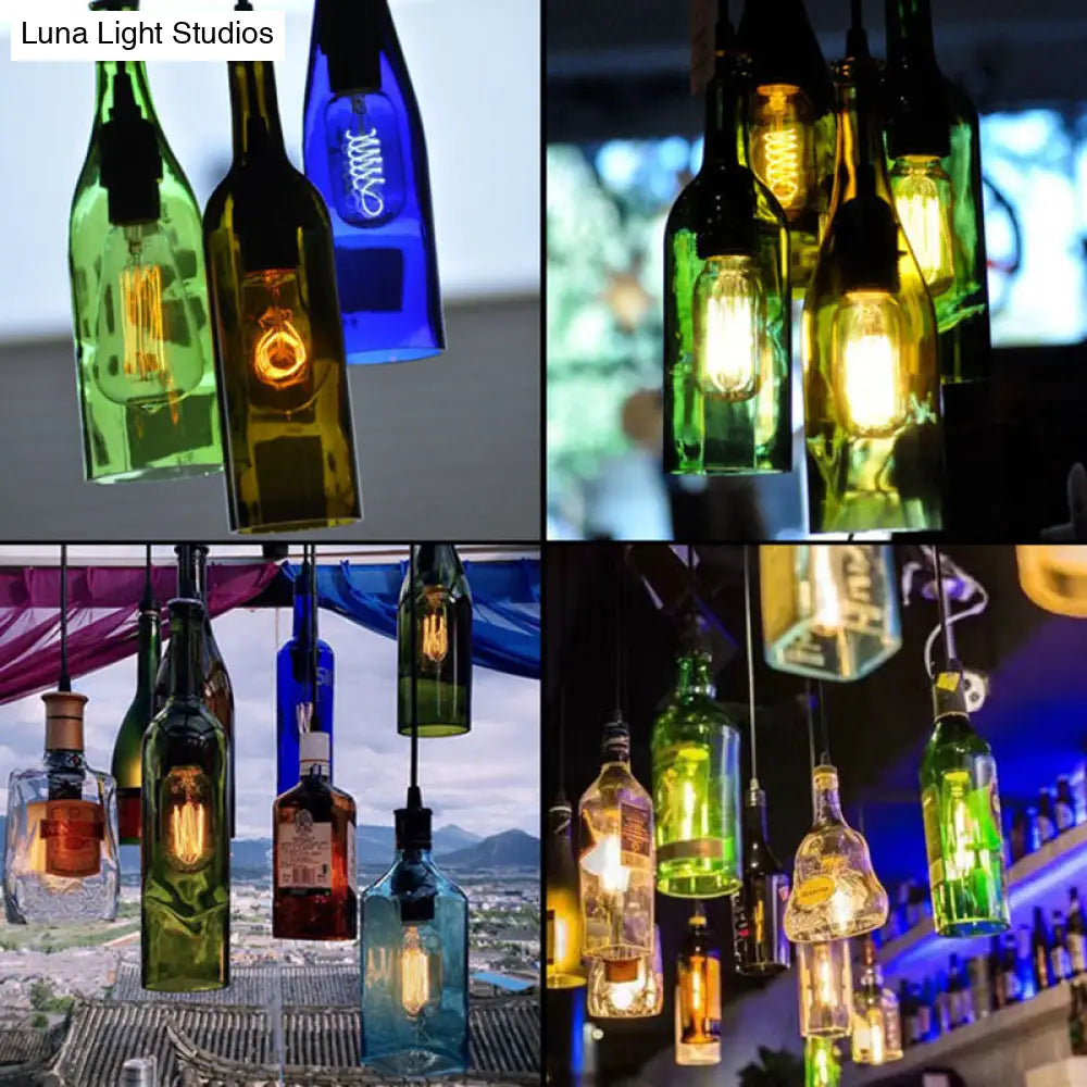 Retro Industrial Glass Pendant Lamp for Restaurants - 1 Light Bottle Shape Hanging Lamp