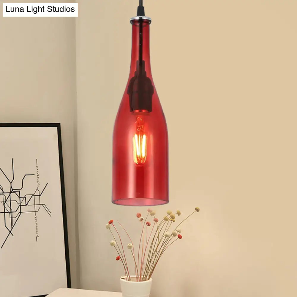 Retro Industrial Glass Pendant Lamp for Restaurants - 1 Light Bottle Shape Hanging Lamp