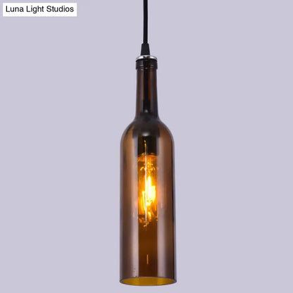 Retro Industrial Glass Pendant Lamp for Restaurants - 1 Light Bottle Shape Hanging Lamp