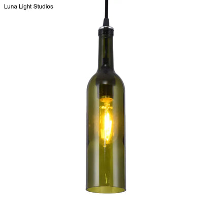 Retro Industrial Glass Pendant Lamp for Restaurants - 1 Light Bottle Shape Hanging Lamp