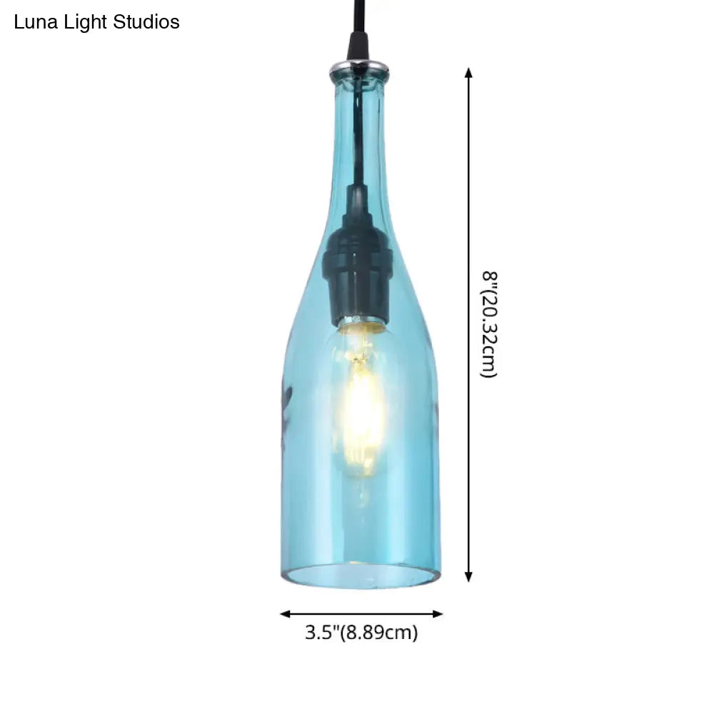 Retro Industrial Glass Pendant Lamp for Restaurants - 1 Light Bottle Shape Hanging Lamp