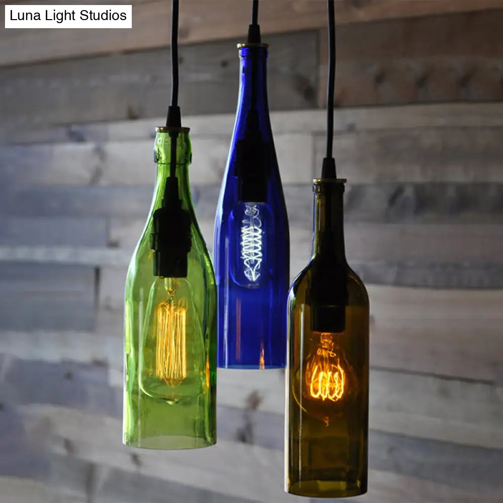 Retro Industrial Glass Pendant Lamp for Restaurants - 1 Light Bottle Shape Hanging Lamp